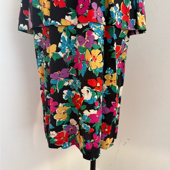 Vintage 80s 90s Floral Peplum Collared Dress Cotton 10 Medium Large Cottagecore - Picture 4 of 12
